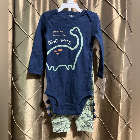 NWT- Carter's 3 Piece Boy's Dinosaur Onesies And Pants Set, Size 12 Months - Picture 2 of 4